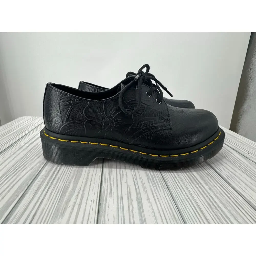 Dr. Martens 1461 Women's Sz 5 Black Floral Embossed Leather Oxford Shoes AirWair